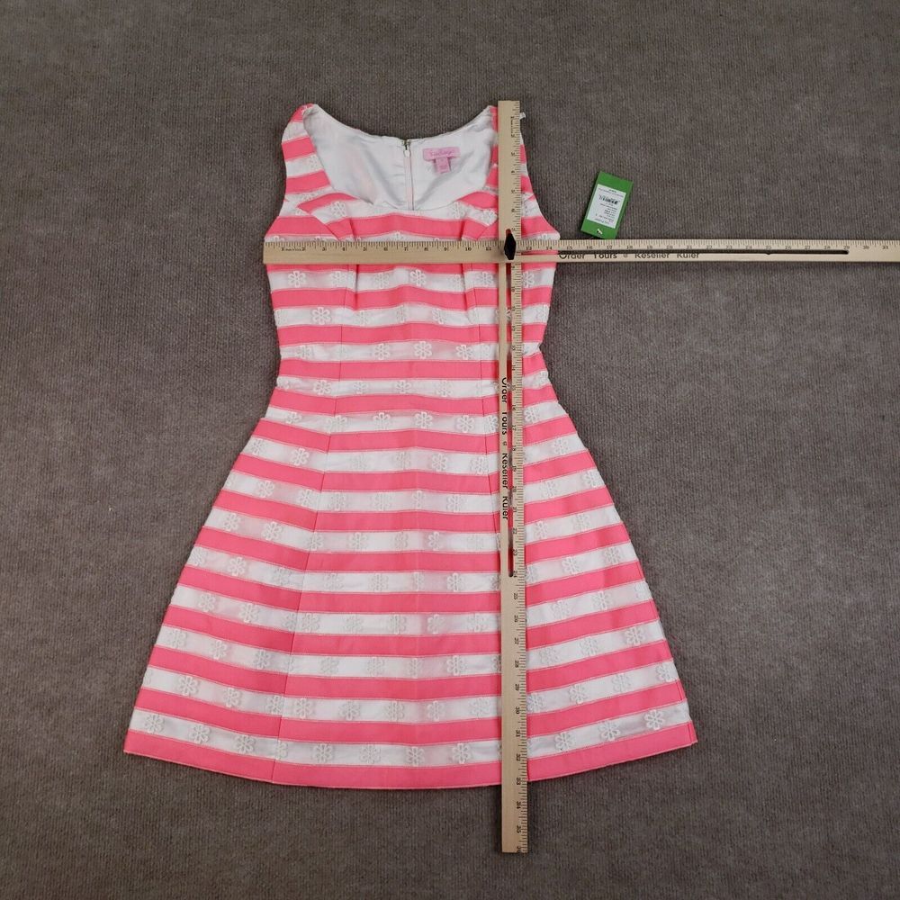 Lilly‎ Pulitzer Joslin Dress Size 0 Pink White Flutter Ribbon Floral Striped - Picture 2 of 16
